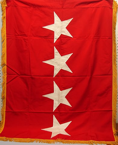 Appraisal: Red silk flag with heavy embroidered edge on stars Flag