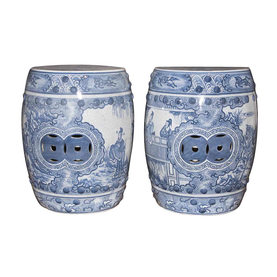 Appraisal: Pair of Chinese Blue and White Glazed Garden Seats