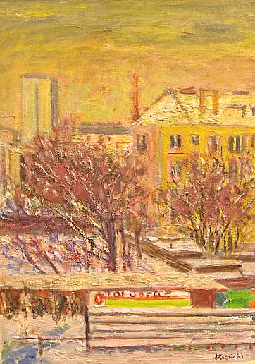 Appraisal: Repinksi oil on canvas modern city scape signed lower right