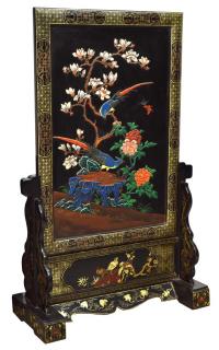 Appraisal: CHINESE BLACK LACQUER PARCEL GILT STANDING SCREEN Chinese black lacquer