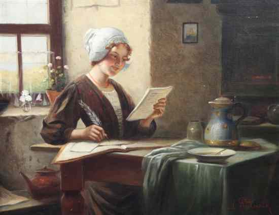 Appraisal: Alois Telarik - oil on canvas Interior with country girl