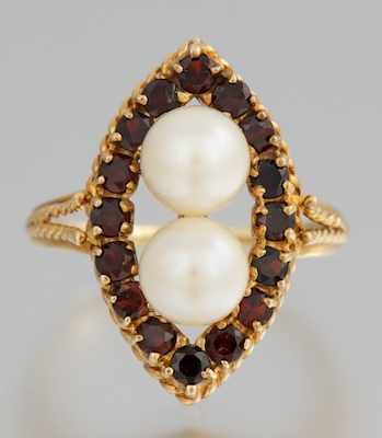 Appraisal: A Ladies' Pearl and Garnet Ring k yellow gold ring