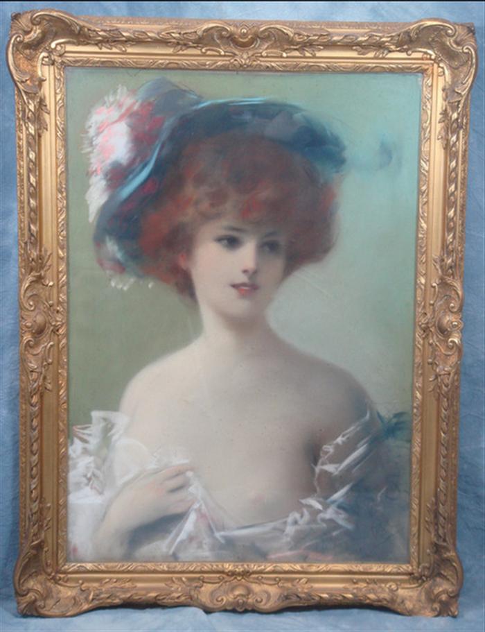 Appraisal: th c pastel portrait Woman in Bonnet pencil inscription in