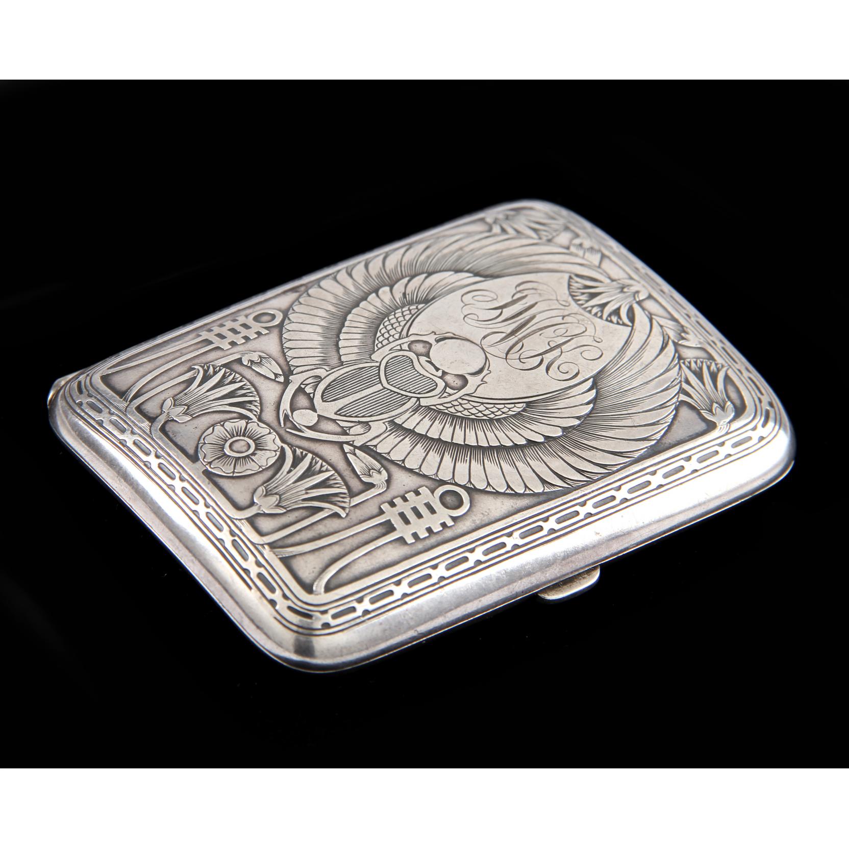 Appraisal: Egyptian Revival Sterling Silver Cigarette Case circa by R Blackinton