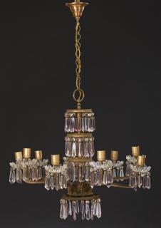 Appraisal: French Brass Nine Light Chandelier c with three amethyst and