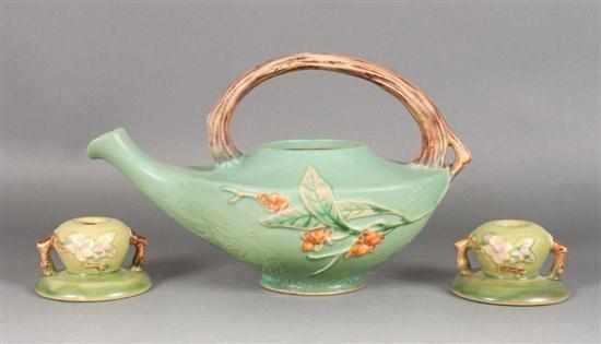 Appraisal: Roseville art pottery teapot in the ''Bittersweet'' pattern and a