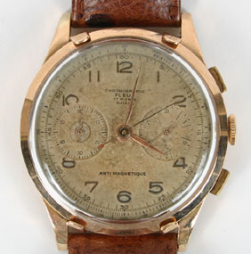 Appraisal: Chronographe Suisse vintage men's watch K rose gold case jewels