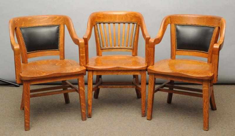 Appraisal: Lot of Oak Chairs Circa Two with leather backs and