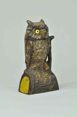 Appraisal: OWL TURNS HEAD MECHANICAL BANK Brown color J E Stevens