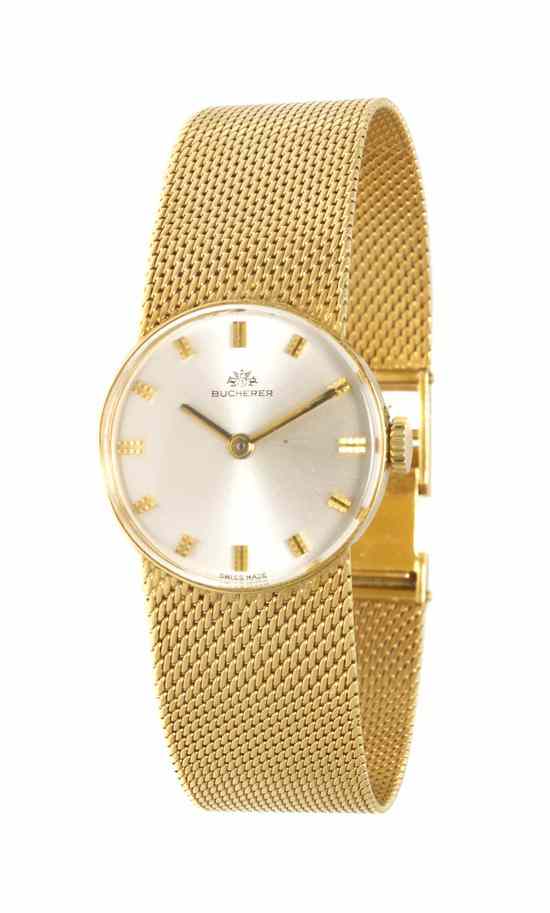 Appraisal: An Karat Yellow Gold Wristwatch Bucherer mm case diameter silvered