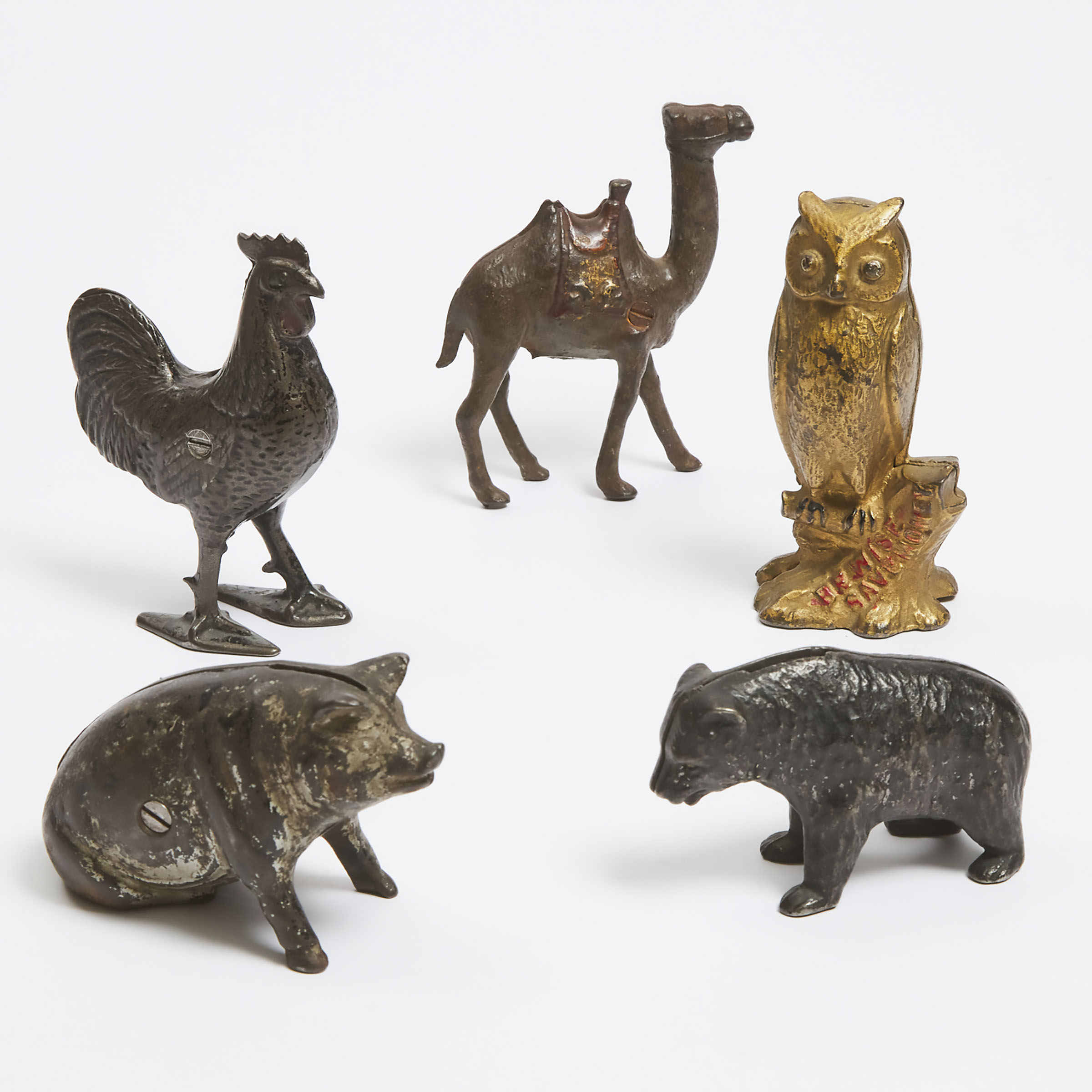 Appraisal: Five Animal Form Painted Cast Iron Still Banks th century