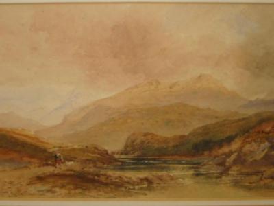 Appraisal: DAVID COX SNR Mountainous Landscape with Figure and Dog in