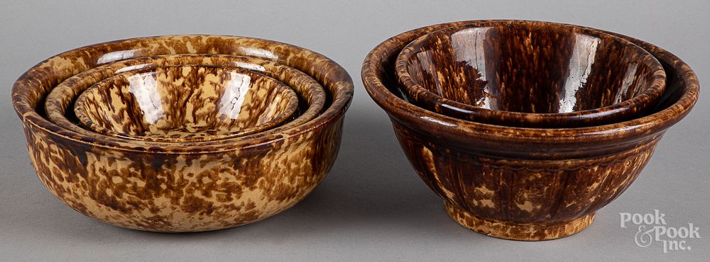 Appraisal: Five Rockingham glaze bowls Five Rockingham glaze bowls largest -