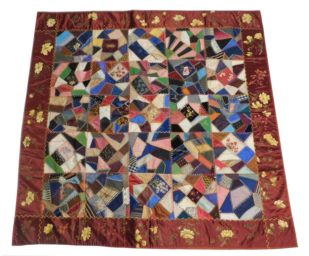 Appraisal: TEXTILE Victorian crazy quilt with painting late th C wear