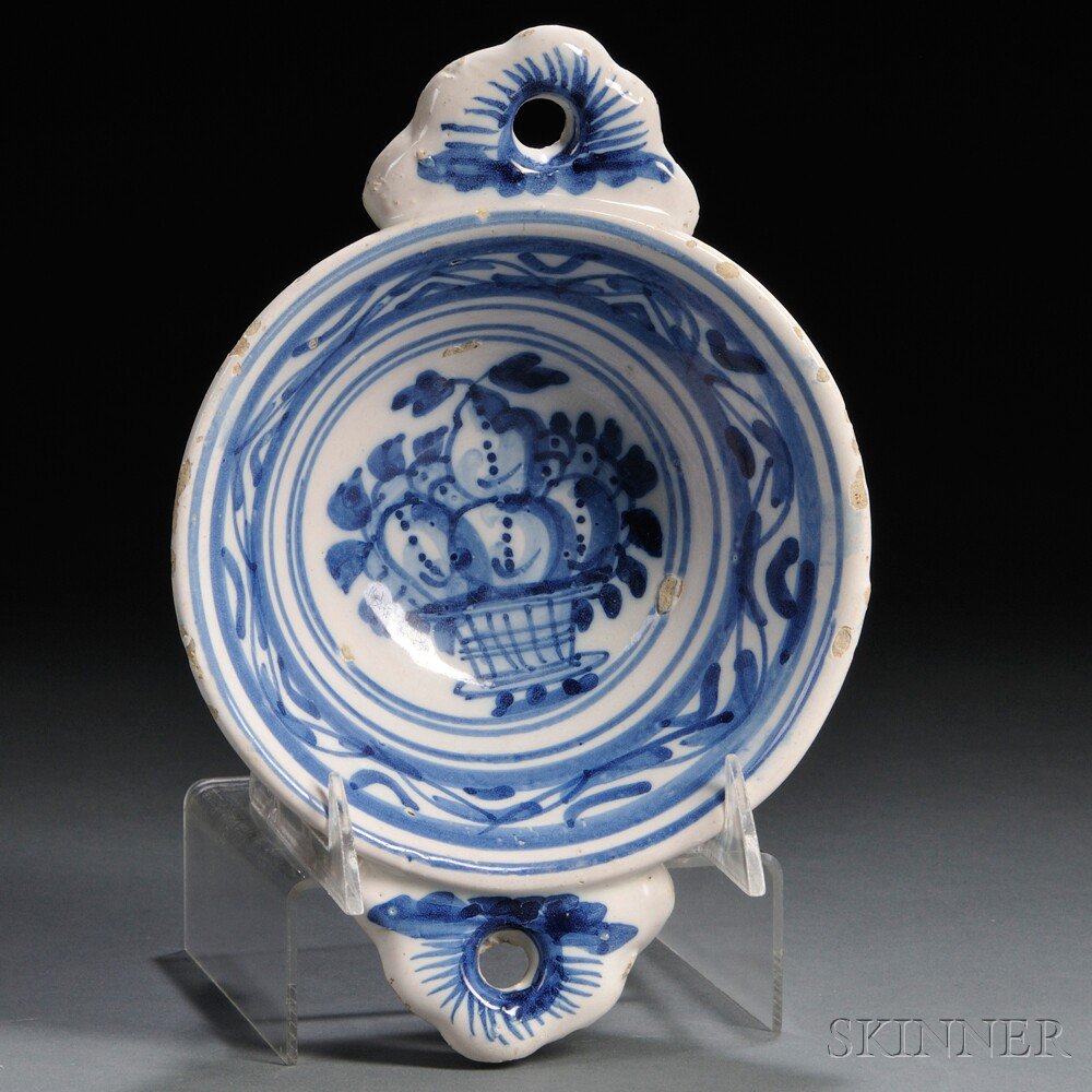 Appraisal: Dutch Delft Two-handled Porringer Holland late th century each handle