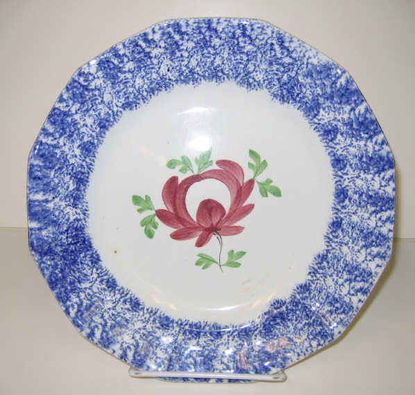 Appraisal: ENGLISH SPATTERWARE Blue spatter plate decorated with Adams Rose Diameter