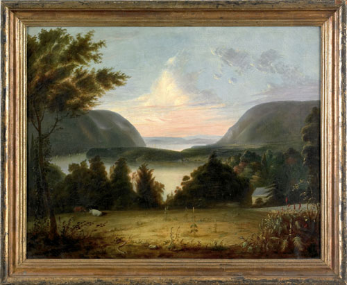 Appraisal: Hudson River School th c oil on canvas landscape x