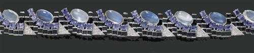 Appraisal: MOON STONE SAPPHIRE TANZANITE AND BRILLIANT-CUT DIAMOND BRACELET White gold