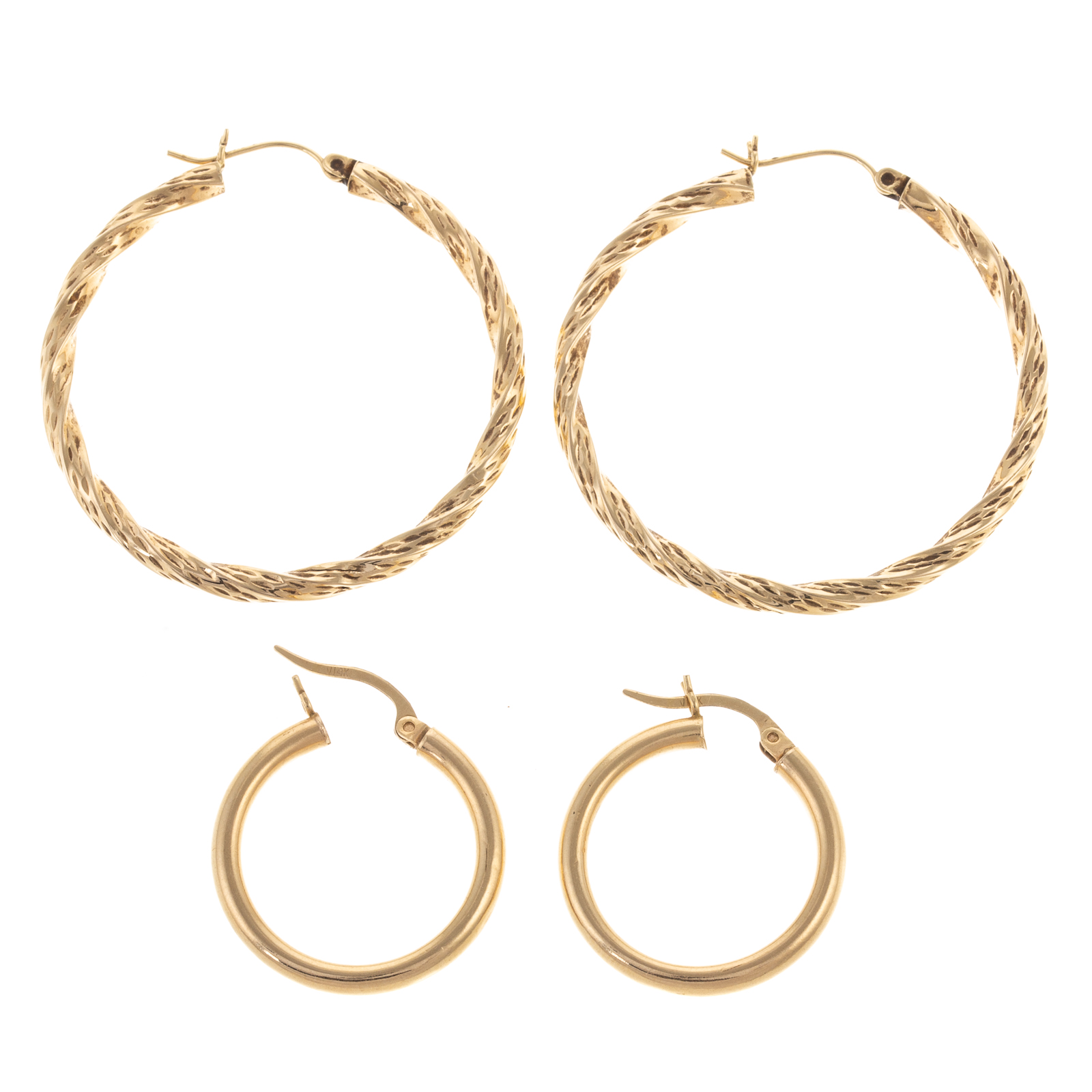 Appraisal: TWO PAIRS OF HOOPS IN K YELLOW GOLD K yellow