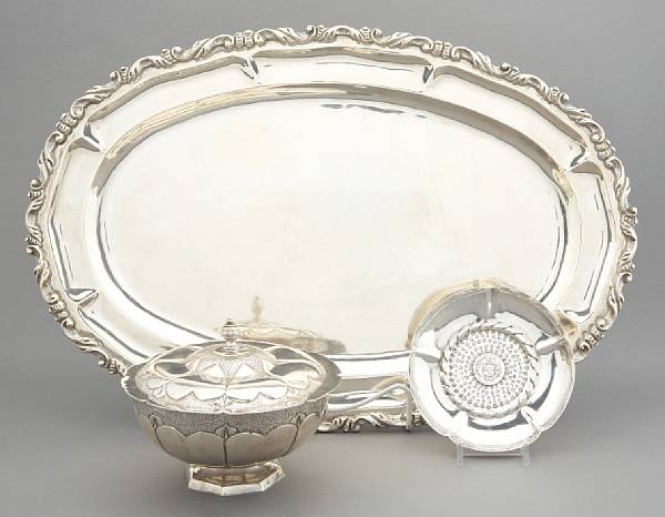 Appraisal: A group of Mexican sterling table articles Comprising Revere bowl