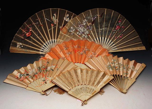 Appraisal: A COLLECTION OF SIX ORIENTAL BONE OR IVORY FANS with