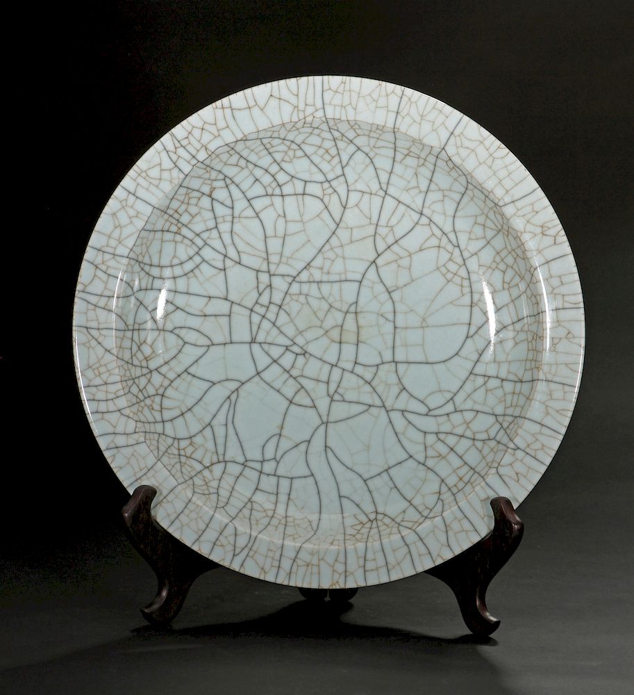 Appraisal: Large Guan Type Dish Elegantly potted the wide flaring sides