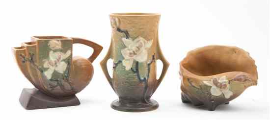 Appraisal: A Group of Three Roseville Pottery Articles in the Magnolia