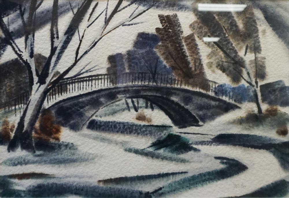 Appraisal: COX BRIDGE OVER CREEK WATERCOLOR ON PAPER FRAME X IN