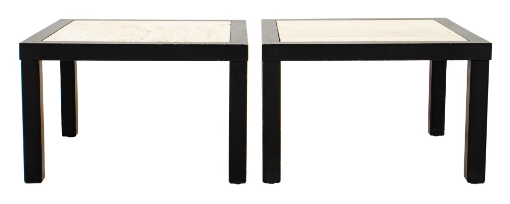 Appraisal: BLACK TRAVERTINE MARBLE COFFEE LOW TABLES PR A pair of