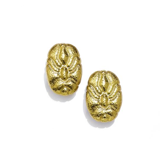 Appraisal: GOLD EAR CLIPS ILIAS LALAOUNIS Yellow gold g Decorative large