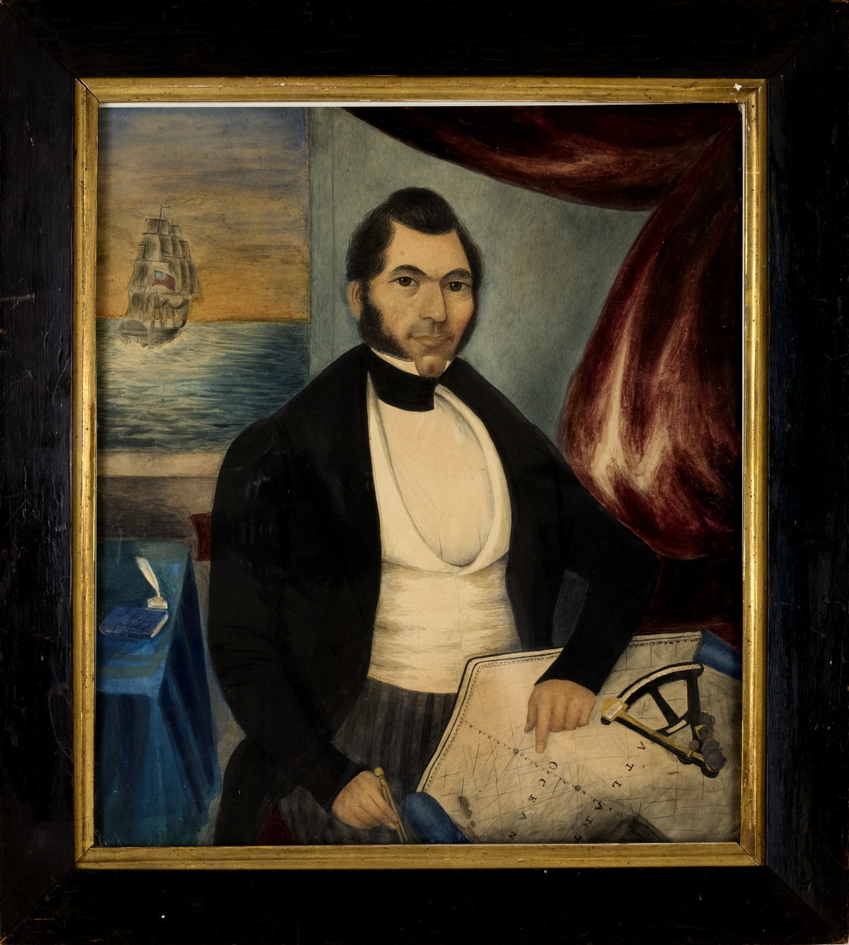 Appraisal: PORTRAIT OF AN AMERICAN SEA CAPTAIN WITH CHART OF THE