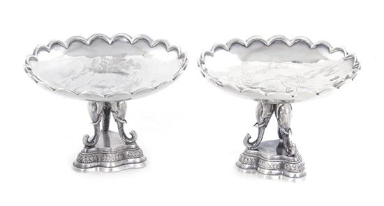 Appraisal: Pair Chinese Export silver compotes late th century upswept scalloped