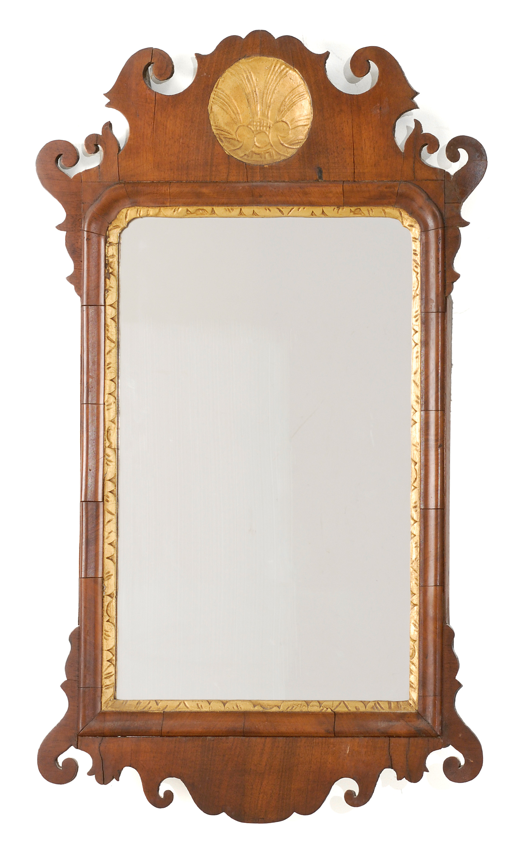 Appraisal: ANTIQUE AMERICAN CHIPPENDALE MIRROR in mahogany and mahogany veneer Crest