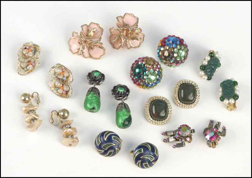 Appraisal: COLLECTION OF EARCLIPS Including one pair of Hobe green bead