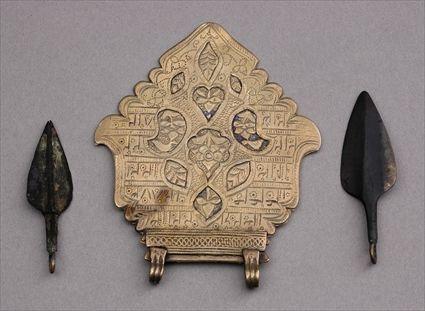 Appraisal: Islamic Hand-Form Pendant together with Two Bronze Arrowheads