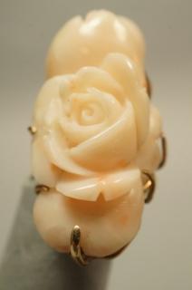 Appraisal: K Gold Carved Coral Cocktail Ring Sz L K Gold