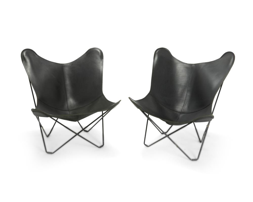 Appraisal: A pair of Cuero leather Butterfly chairs st Century Each