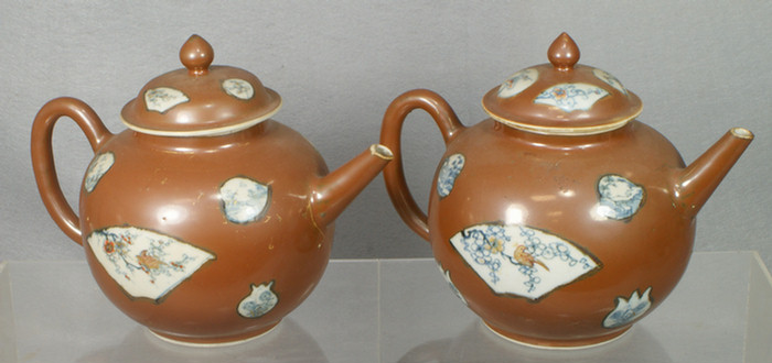 Appraisal: Chinese export porcelain Batavia ware large teapots h c traces