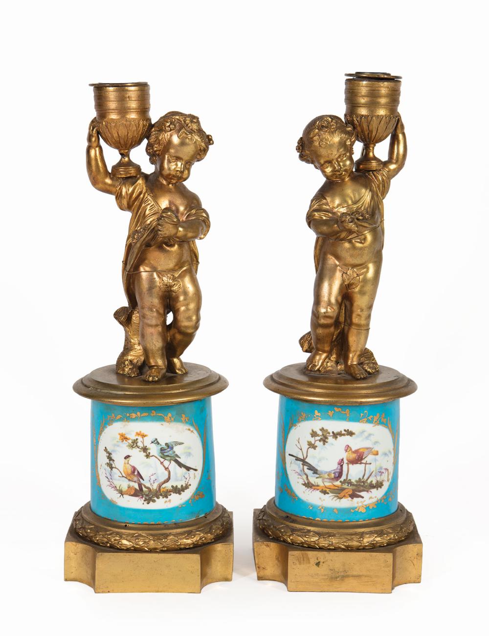 Appraisal: Pair of Antique Sevres-Style Porcelain and Bronze Table Lamps early