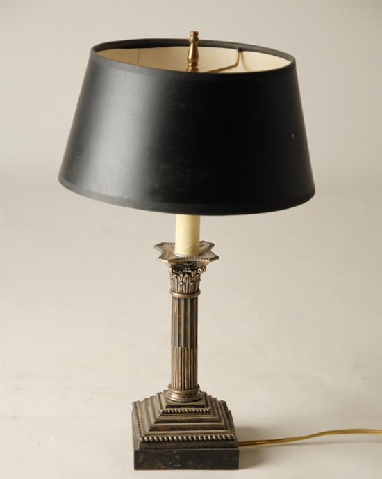 Appraisal: A Silverplated Corinthian Candlestick converted to a Table Lamp stepped