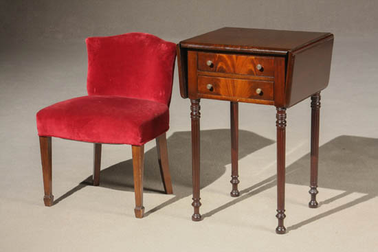 Appraisal: Federal Style Mahogany Drop-Leaf Work Table and a Mahogany Burgundy