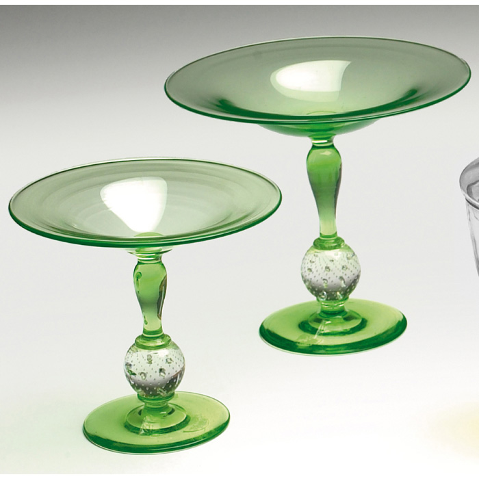 Appraisal: Pairpoint compote attribution green glass with bubble knob at base