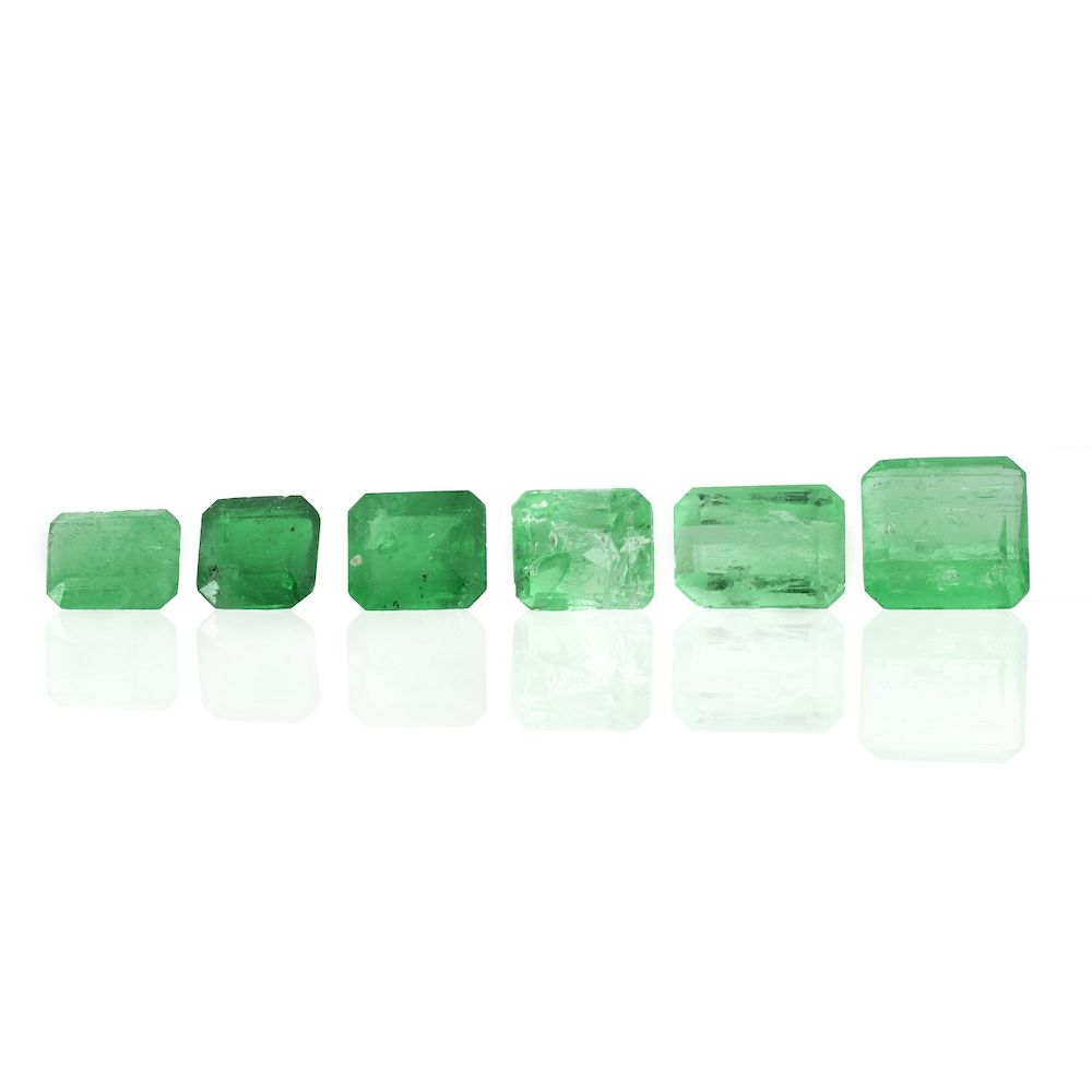 Appraisal: Six Loose Colombian Emeralds Six Loose Emerald Cut Colombian Emeralds