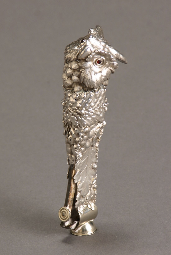 Appraisal: Austrian Silver and Ruby Glass Owl-Form Cigar Cutter Maker's mark