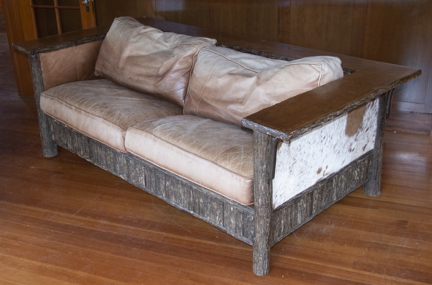 Appraisal: ADIRONDACK SOFA BED Prairie Style Sofa Bed with four leather