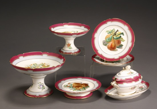 Appraisal: Paris Porcelain Fruit-Decorated Dessert Set Lahoche Pannier Escalier de Cristal