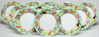 Appraisal: Lynn Chase Monkey Business Dessert Plates The green rim with