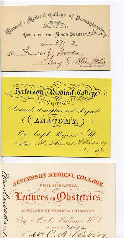 Appraisal: Lot Philadelphia th-Century Medical Ephemera Jefferson Medical College lecture admission