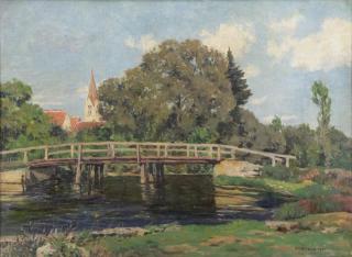 Appraisal: GRUBER-GLEICHENBERG Franz Oil on Canvas Gundelfingen Bridge Signed 'F Gruber