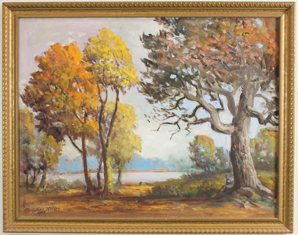 Appraisal: CLYDE LEON KELLER Oregon - oil on board Autumn on